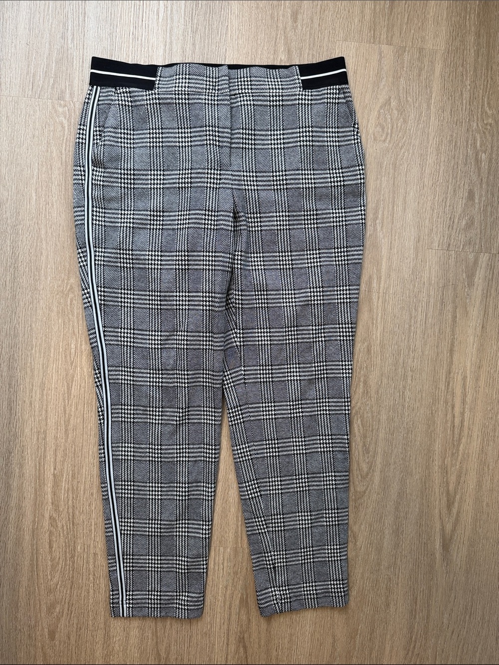 Gerry Weber Plaid Ankle Pants Side Stripe Stretch Cotton Size US 12 EU 42